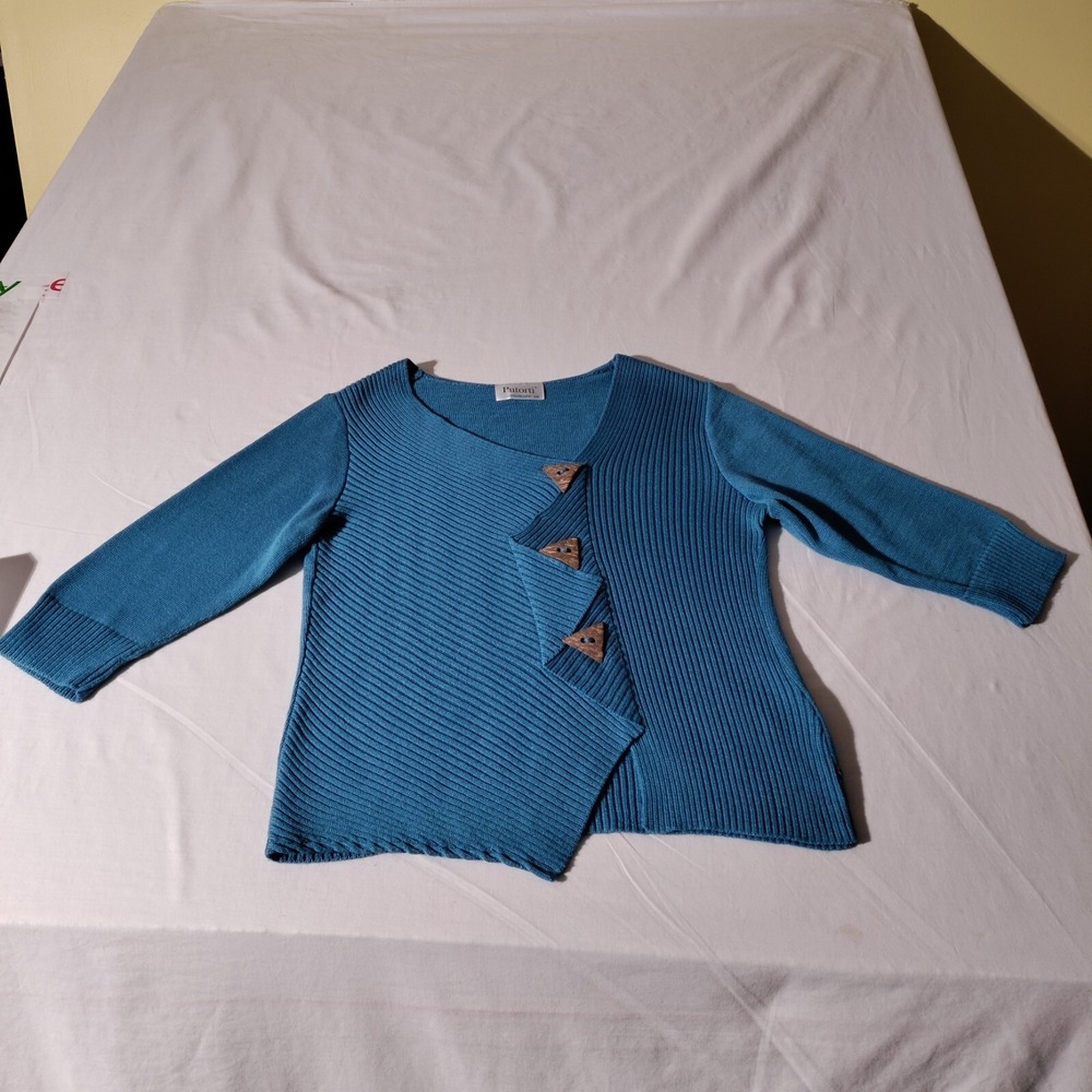 Putorti Sweater Womens L Blue Canada Faux‎ Buttons Designer Cotton Blend